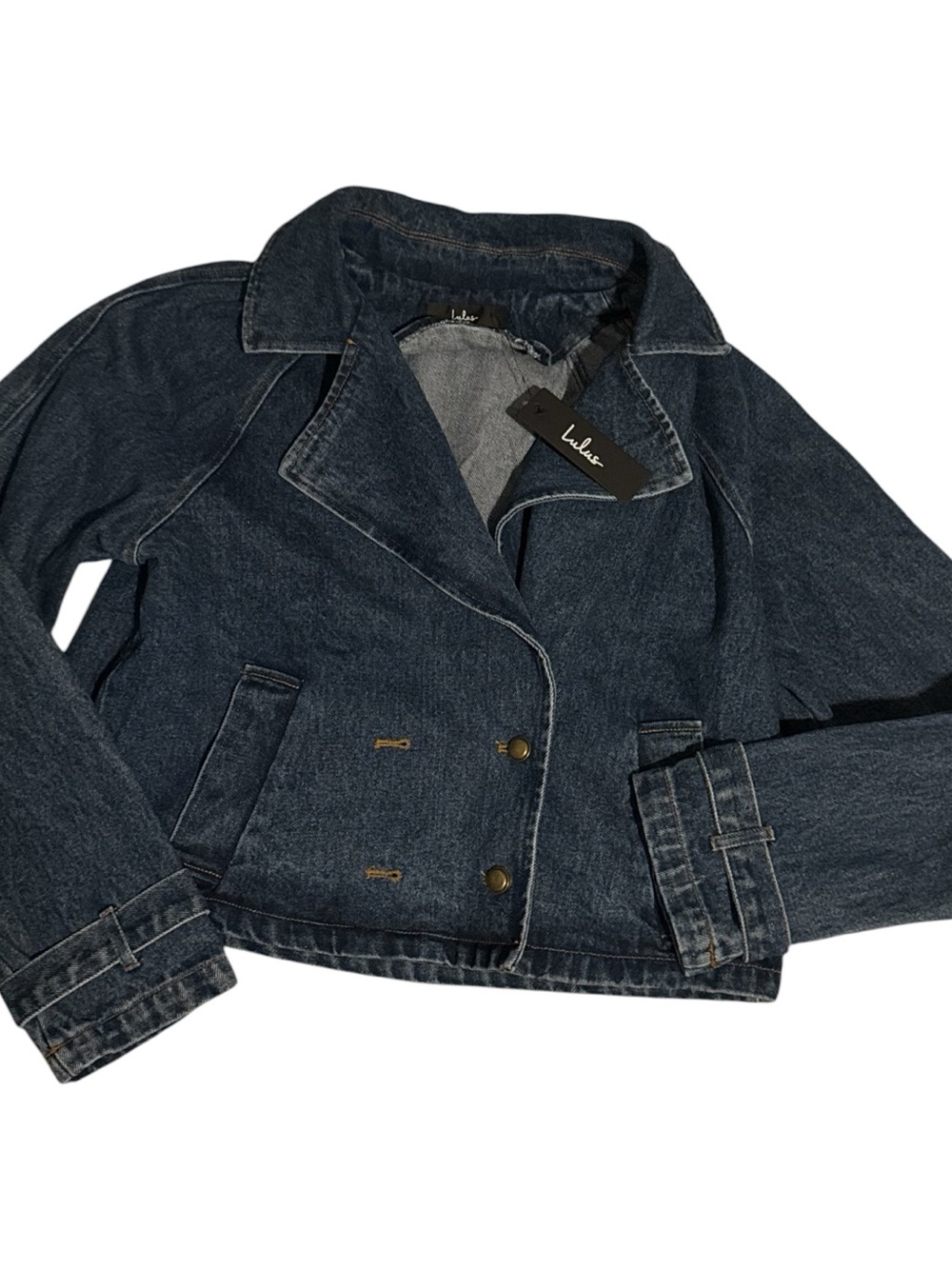 💙NWT Lulus Women's Blue Cropped Oversized Denim Fall Minimalist Chic Jacket | S